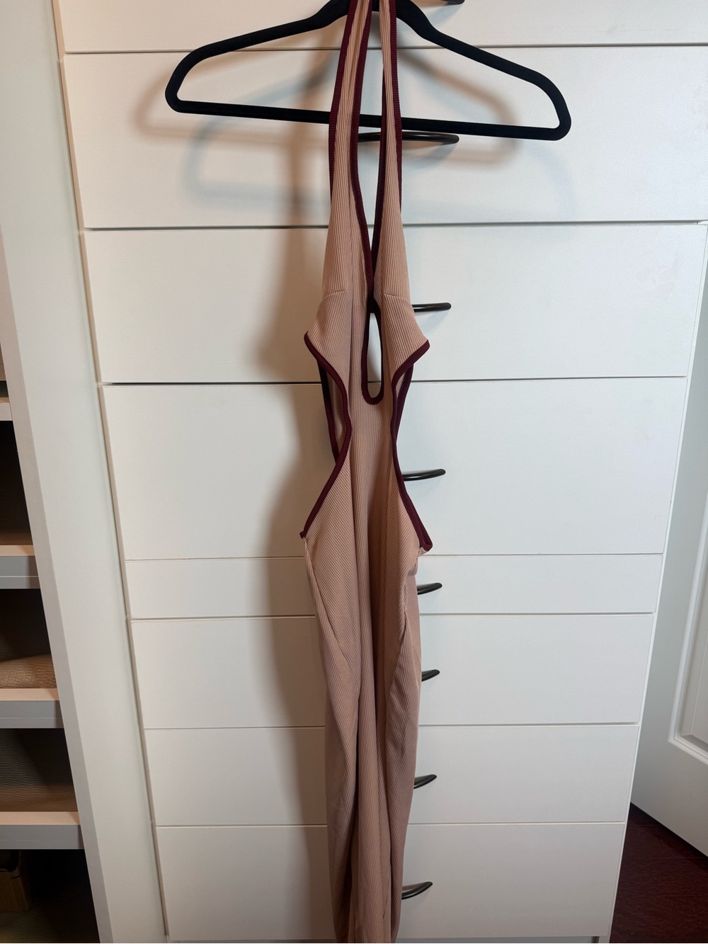 ASOS Beige Maxi Dress with Burgundy Trim